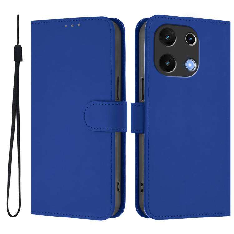 For Umidigi Note 100 Skin Feel Solid Color Leather Phone Case with Lanyard(Dark Blue)