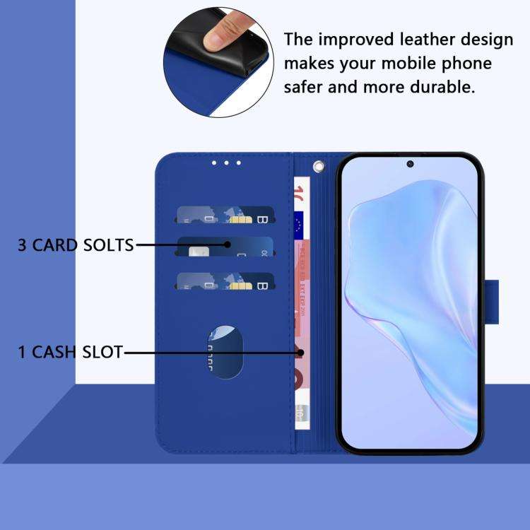 For Umidigi Note 100 Skin Feel Solid Color Leather Phone Case with Lanyard(Dark Blue)
