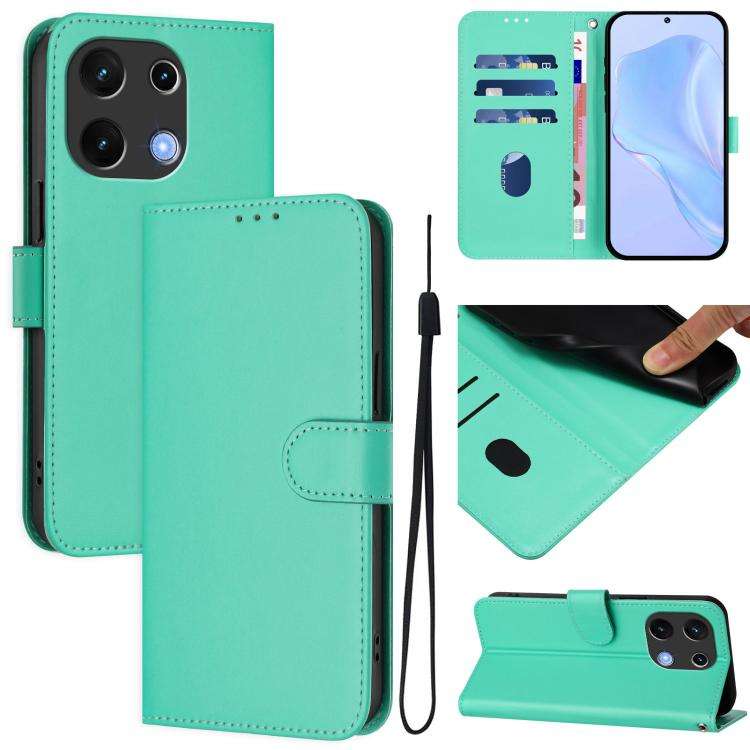 For Umidigi Note 100 Skin Feel Solid Color Leather Phone Case with Lanyard(Green)