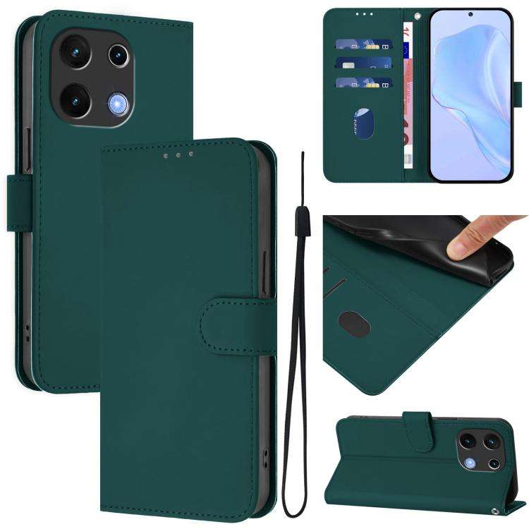 For Umidigi Note 100 Skin Feel Solid Color Leather Phone Case with Lanyard(Dark Green)