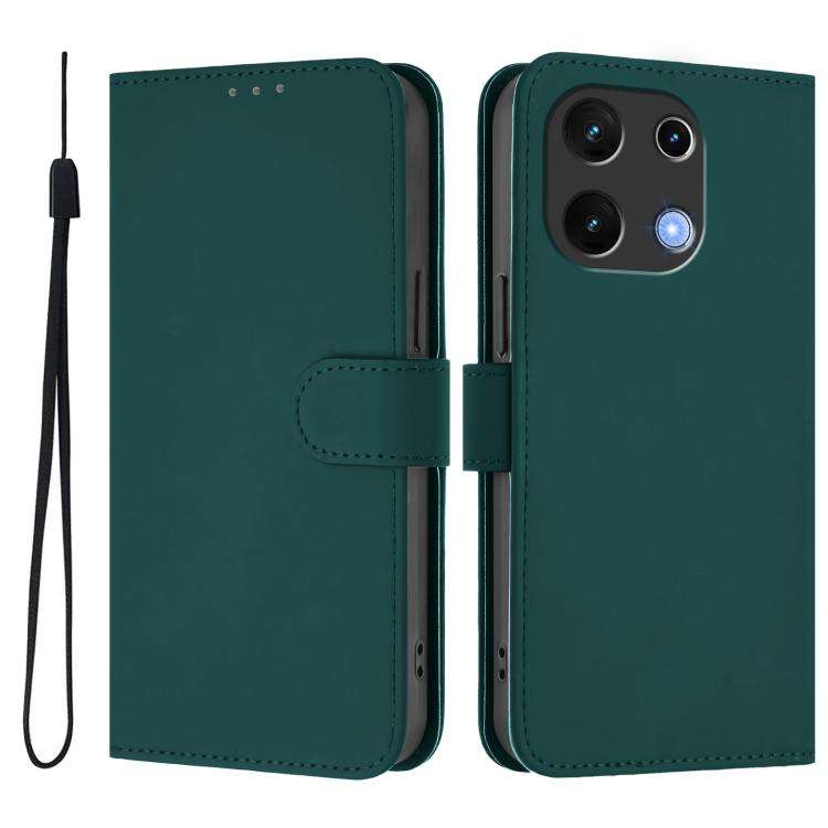 For Umidigi Note 100 Skin Feel Solid Color Leather Phone Case with Lanyard(Dark Green)