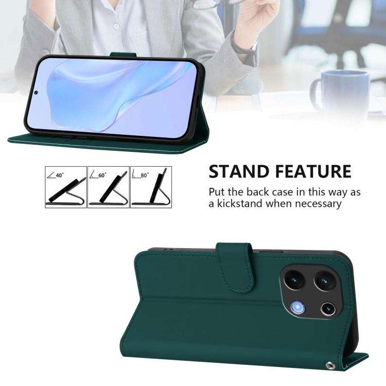 For Umidigi Note 100 Skin Feel Solid Color Leather Phone Case with Lanyard(Dark Green)