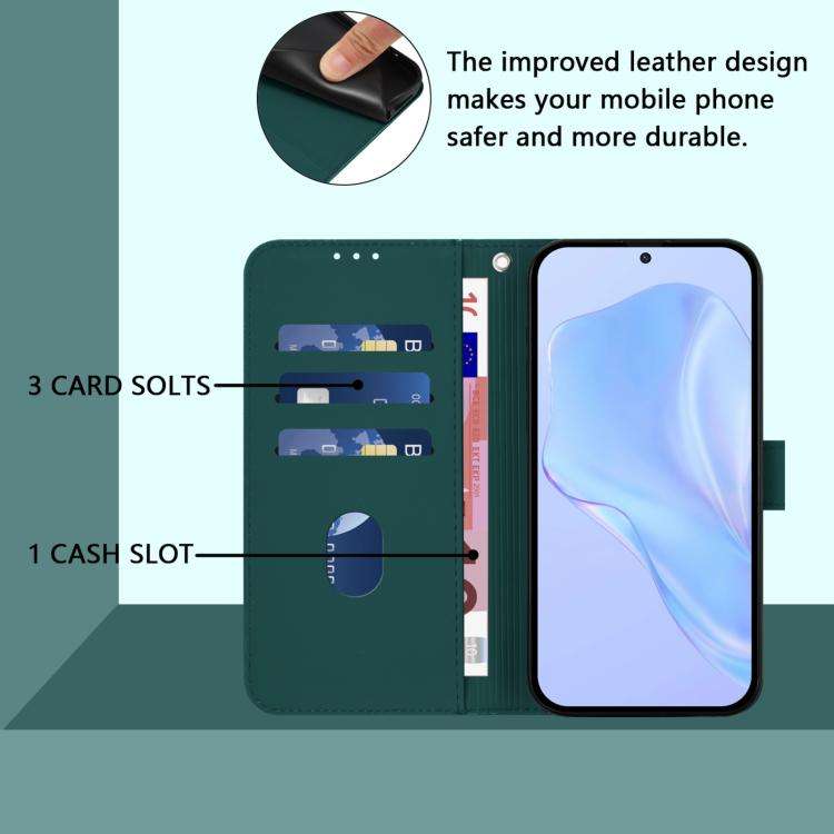 For Umidigi Note 100 Skin Feel Solid Color Leather Phone Case with Lanyard(Dark Green)