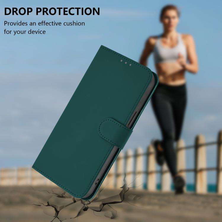For Umidigi Note 100 Skin Feel Solid Color Leather Phone Case with Lanyard(Dark Green)