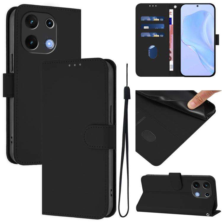 For Umidigi Note 100 Skin Feel Solid Color Leather Phone Case with Lanyard(Black)