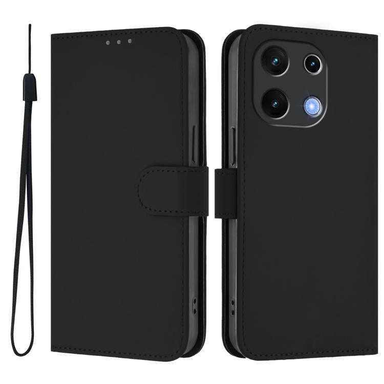 For Umidigi Note 100 Skin Feel Solid Color Leather Phone Case with Lanyard(Black)