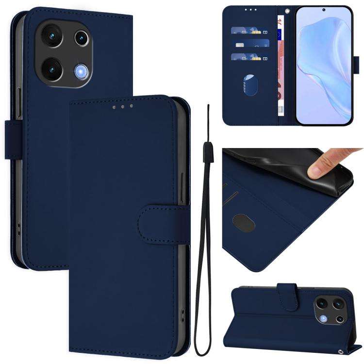 For Umidigi Note 100 Skin Feel Solid Color Leather Phone Case with Lanyard(Navy Blue)
