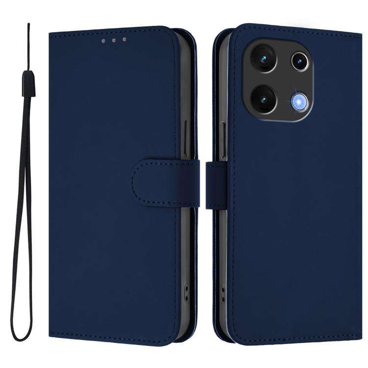 For Umidigi Note 100 Skin Feel Solid Color Leather Phone Case with Lanyard(Navy Blue)