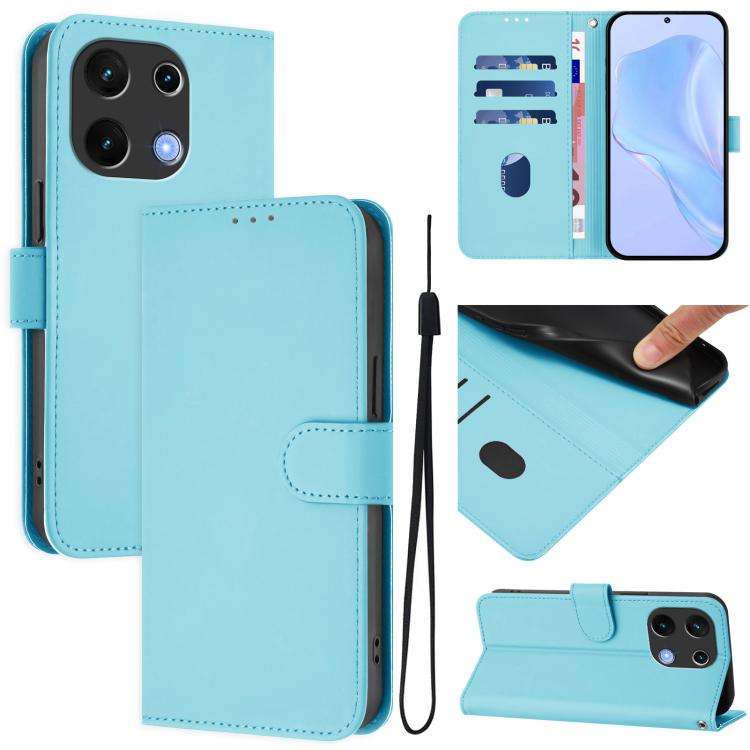 For Umidigi Note 100 Skin Feel Solid Color Leather Phone Case with Lanyard(Sky Blue)