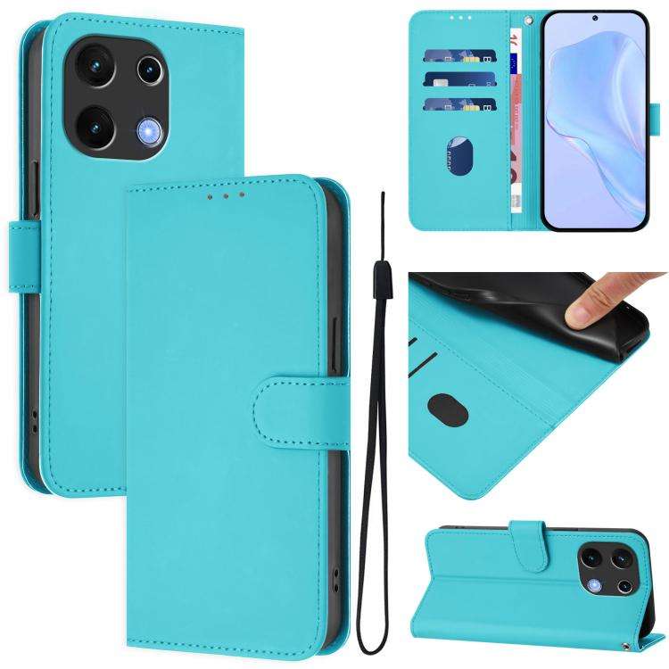 For Umidigi Note 100 Skin Feel Solid Color Leather Phone Case with Lanyard(Lake Blue)