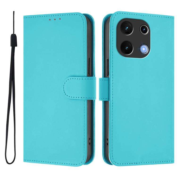 For Umidigi Note 100 Skin Feel Solid Color Leather Phone Case with Lanyard(Lake Blue)