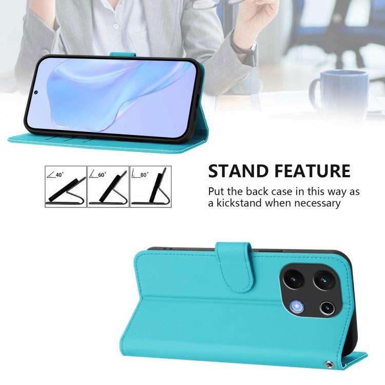 For Umidigi Note 100 Skin Feel Solid Color Leather Phone Case with Lanyard(Lake Blue)