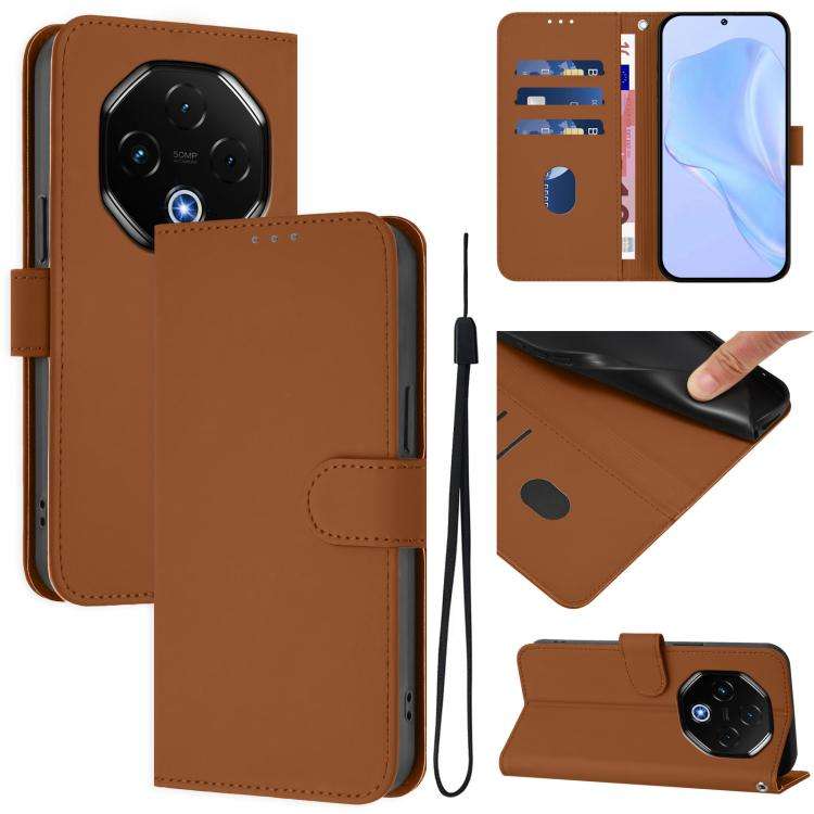 For Umidigi G100 Pro Skin Feel Solid Color Leather Phone Case with Lanyard(Brown)