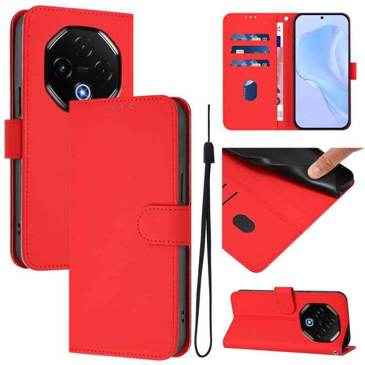 For Umidigi G100 Pro Skin Feel Solid Color Leather Phone Case with Lanyard(Red)