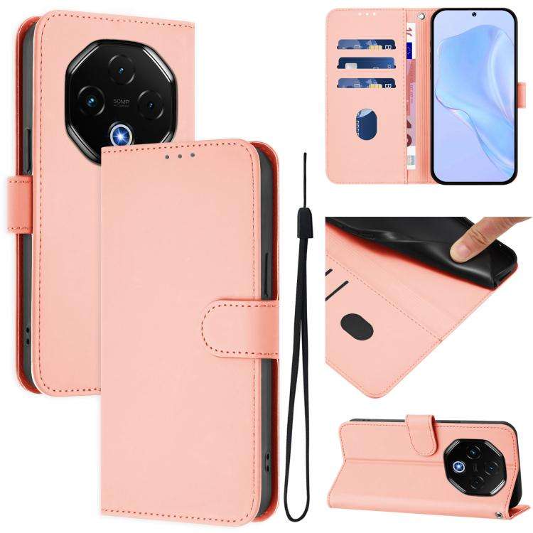 For Umidigi G100 Pro Skin Feel Solid Color Leather Phone Case with Lanyard(Pink)