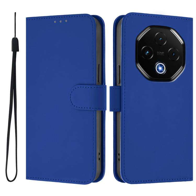 For Umidigi G100 Pro Skin Feel Solid Color Leather Phone Case with Lanyard(Dark Blue)