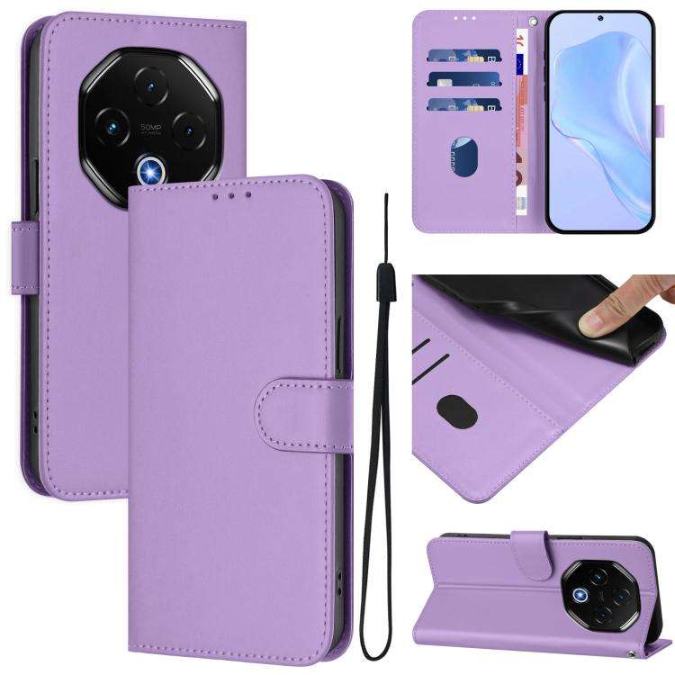 For Umidigi G100 Pro Skin Feel Solid Color Leather Phone Case with Lanyard(Lavender Purple)