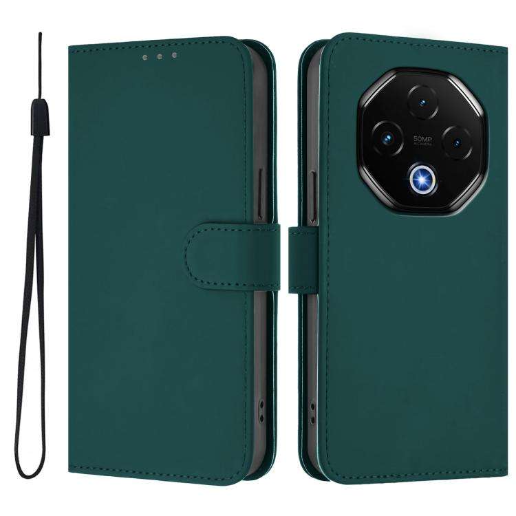 For Umidigi G100 Pro Skin Feel Solid Color Leather Phone Case with Lanyard(Dark Green)