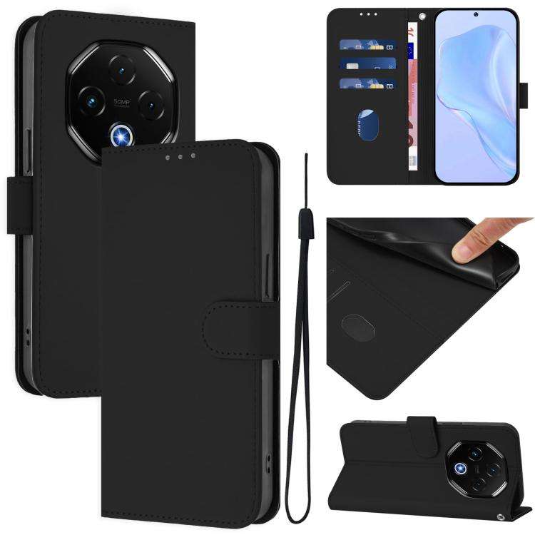 For Umidigi G100 Pro Skin Feel Solid Color Leather Phone Case with Lanyard(Black)