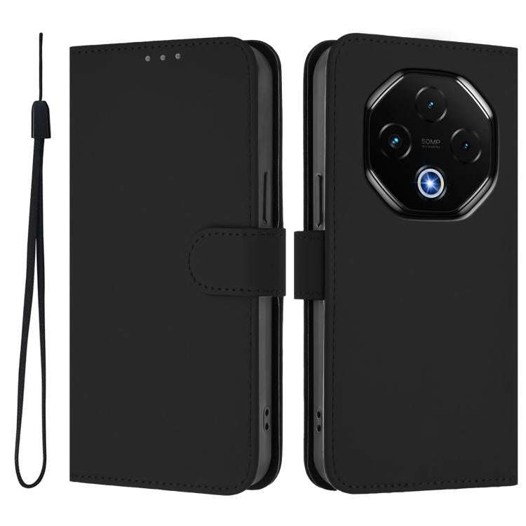 For Umidigi G100 Pro Skin Feel Solid Color Leather Phone Case with Lanyard(Black)