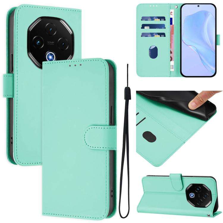 For Umidigi G100 Pro Skin Feel Solid Color Leather Phone Case with Lanyard(Mint Green)