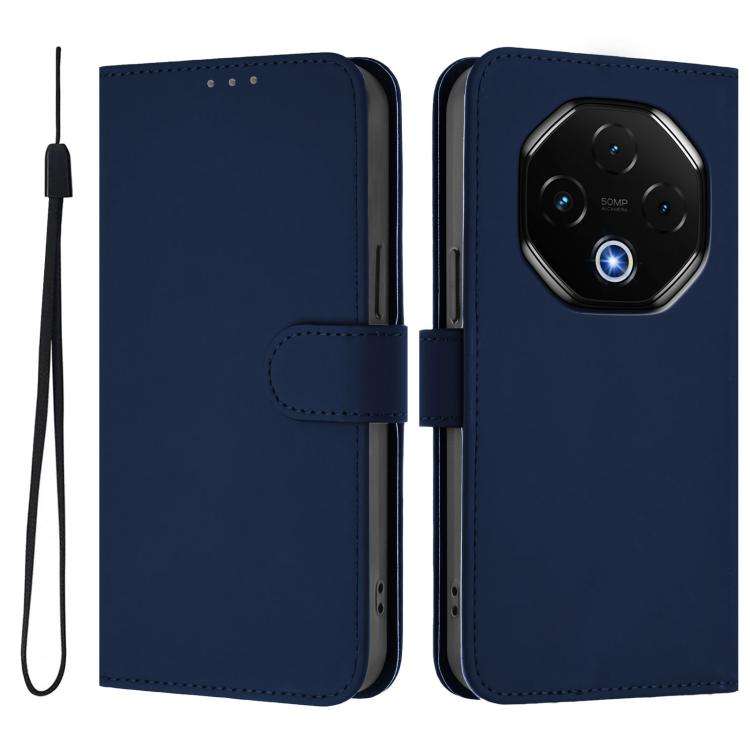 For Umidigi G100 Pro Skin Feel Solid Color Leather Phone Case with Lanyard(Navy Blue)
