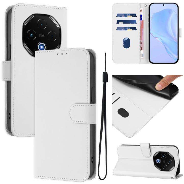 For Umidigi G100 Pro Skin Feel Solid Color Leather Phone Case with Lanyard(White)
