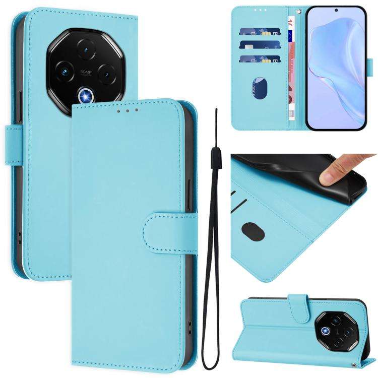 For Umidigi G100 Pro Skin Feel Solid Color Leather Phone Case with Lanyard(Sky Blue)