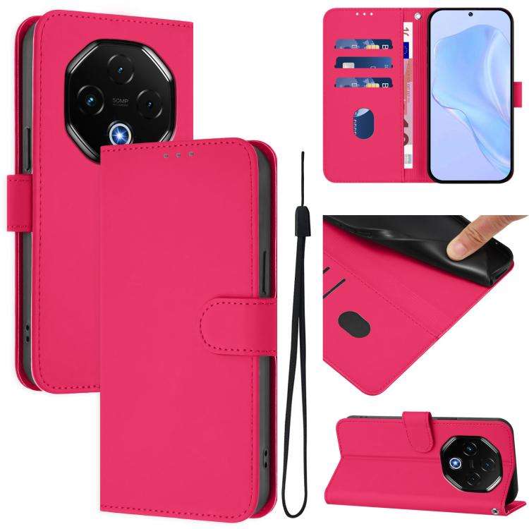 For Umidigi G100 Pro Skin Feel Solid Color Leather Phone Case with Lanyard(Rose Red)
