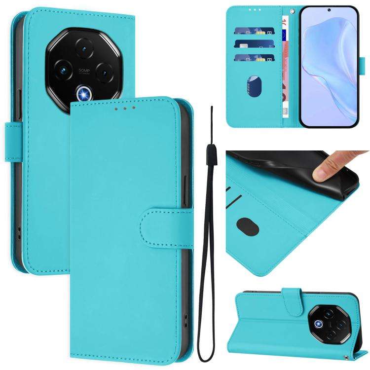 For Umidigi G100 Pro Skin Feel Solid Color Leather Phone Case with Lanyard(Lake Blue)