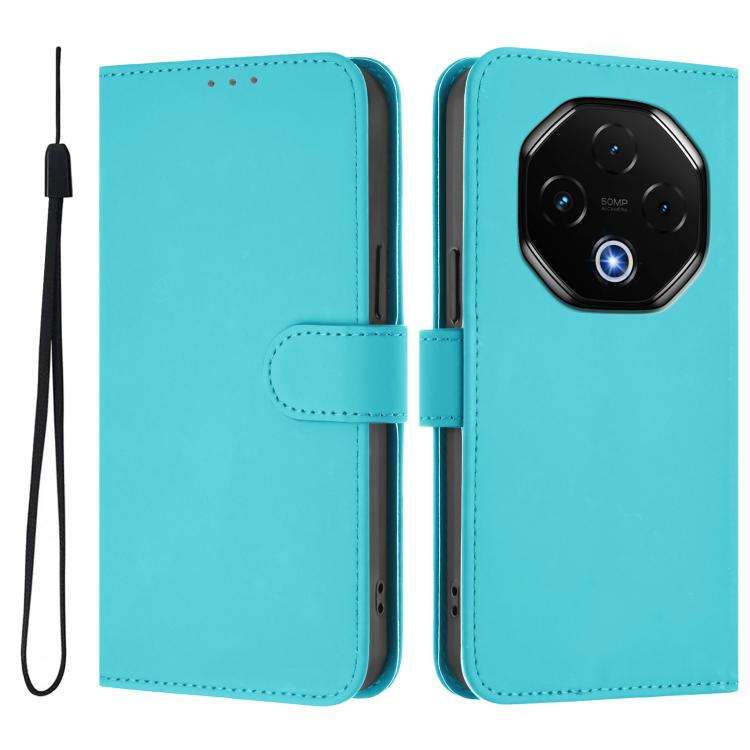 For Umidigi G100 Pro Skin Feel Solid Color Leather Phone Case with Lanyard(Lake Blue)