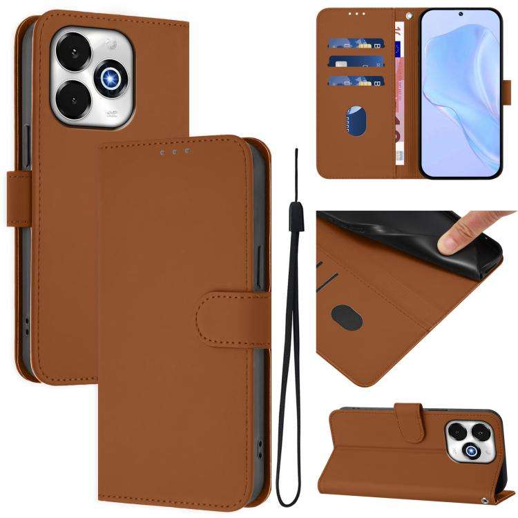 For Umidigi G100X 5G / 4G Skin Feel Solid Color Leather Phone Case with Lanyard(Brown)