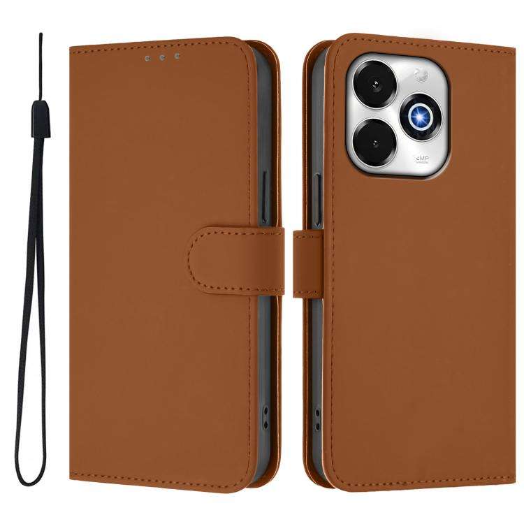 For Umidigi G100X 5G / 4G Skin Feel Solid Color Leather Phone Case with Lanyard(Brown)