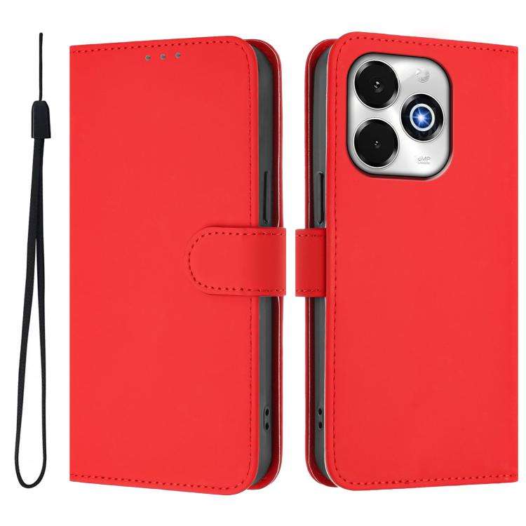 For Umidigi G100X 5G / 4G Skin Feel Solid Color Leather Phone Case with Lanyard(Red)