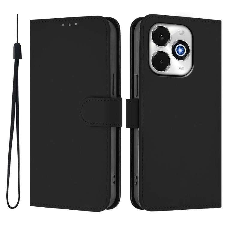 For Umidigi G100X 5G / 4G Skin Feel Solid Color Leather Phone Case with Lanyard(Black)
