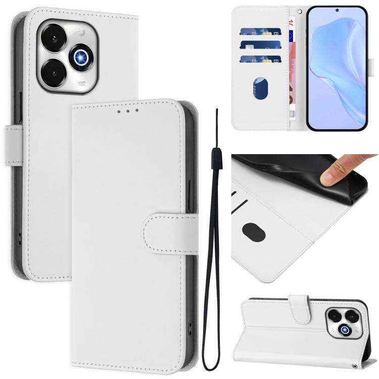 For Umidigi G100X 5G / 4G Skin Feel Solid Color Leather Phone Case with Lanyard(White)