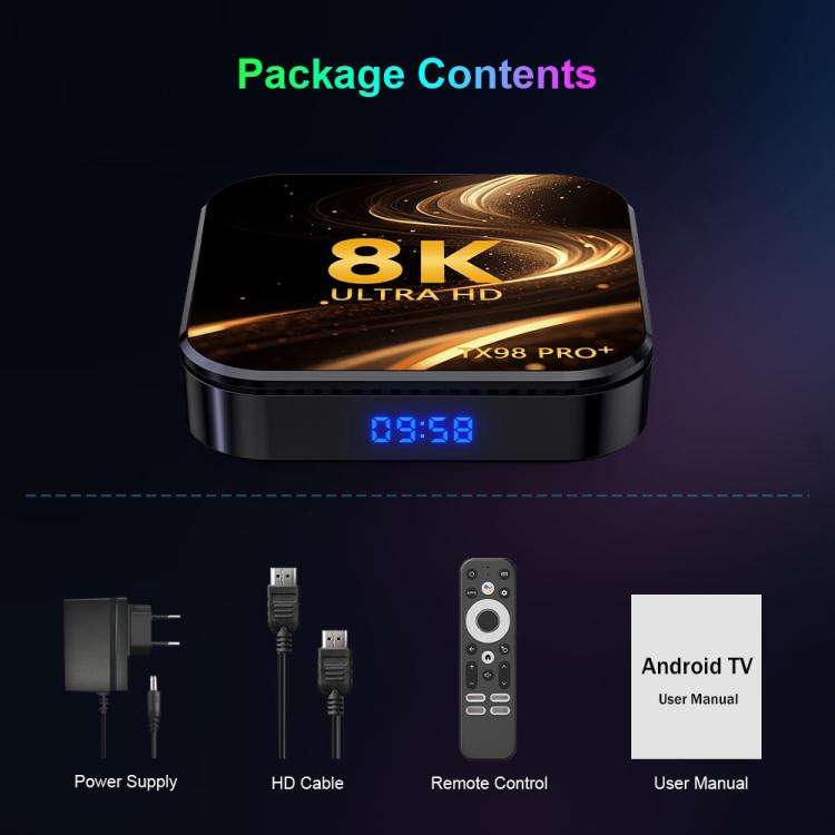 TX98 Pro+ 8K UHD Android 13 Smart TV Box with Remote Control, 4GB+32GB, RK3528 Quad-Core(US Plug)