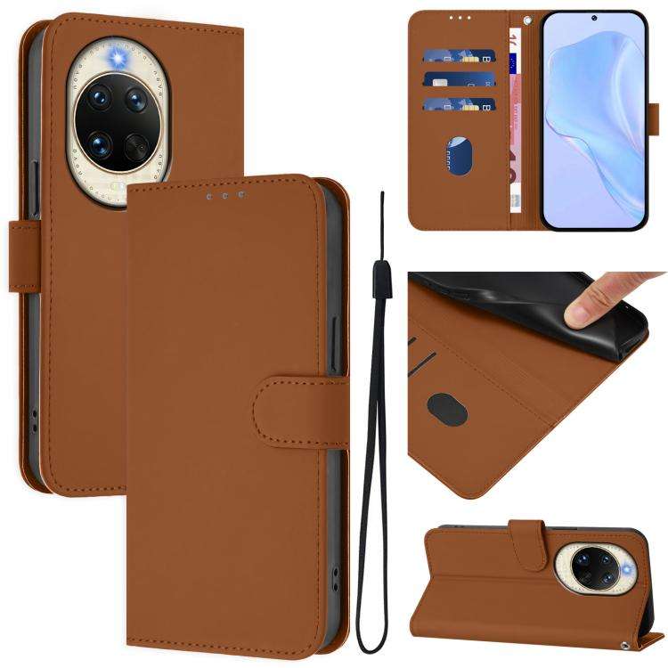 For Huawei nova 14 Skin Feel Solid Color Leather Phone Case with Lanyard(Brown)