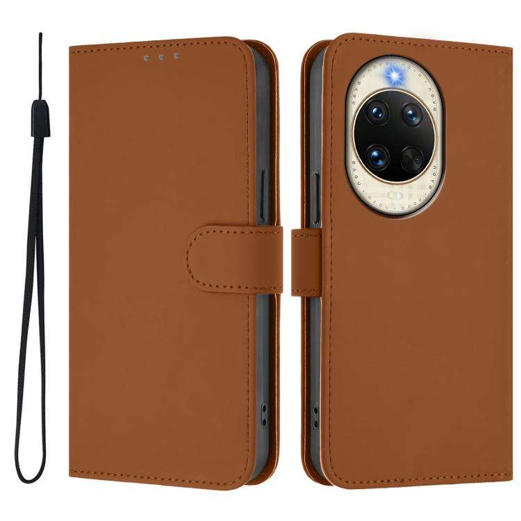For Huawei nova 14 Skin Feel Solid Color Leather Phone Case with Lanyard(Brown)