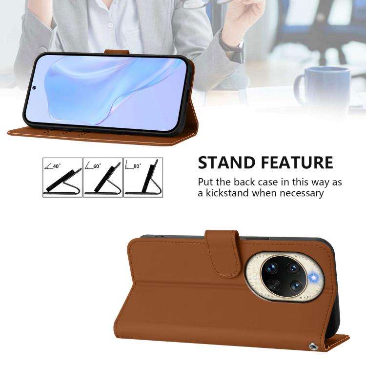 For Huawei nova 14 Skin Feel Solid Color Leather Phone Case with Lanyard(Brown)