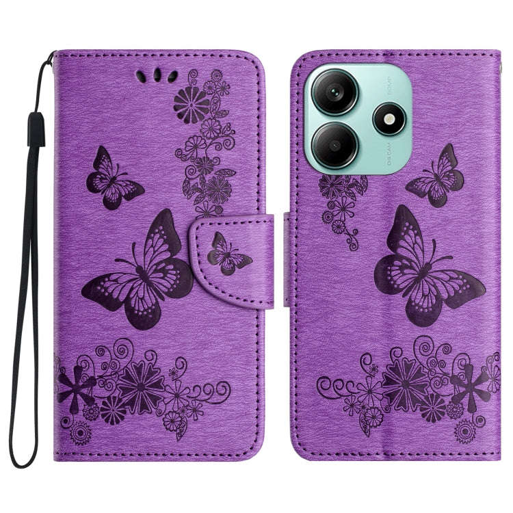For Redmi Note 14 5G Butterfly Embossed Flip Leather Phone Case(Purple)