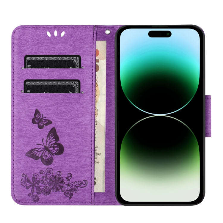 For Redmi Note 14 5G Butterfly Embossed Flip Leather Phone Case(Purple)