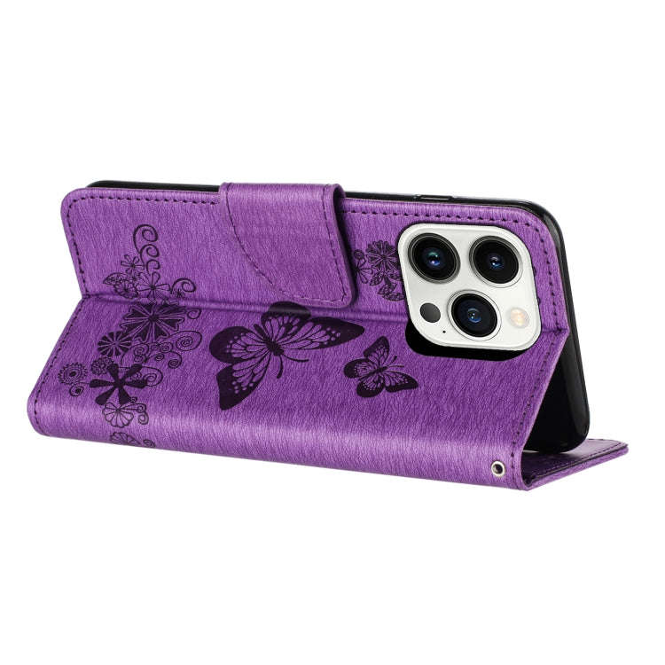 For Redmi Note 14 5G Butterfly Embossed Flip Leather Phone Case(Purple)