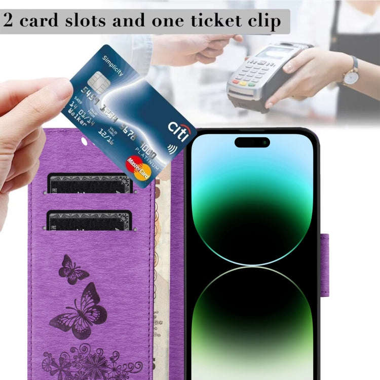 For Redmi Note 14 5G Butterfly Embossed Flip Leather Phone Case(Purple)