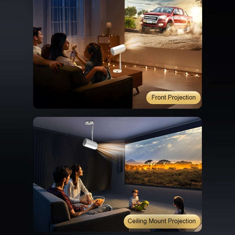 TS-3 1280x720P 260ANSI HiSilicon 352 Android 9.0 Telescopic Projector, UK Plug(White)