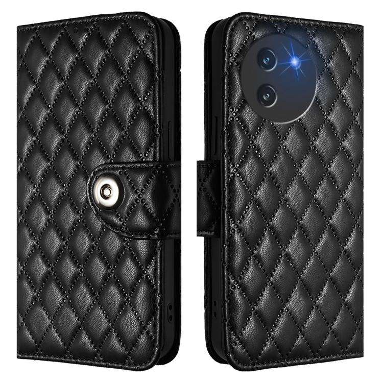 For Doogee Note 59 5G / Note 59 Pro Rhombic Texture Flip Leather Phone Case with Lanyard(Black)