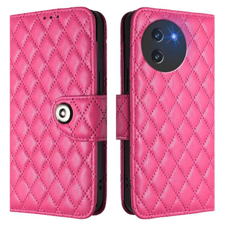 For Doogee Note 59 5G / Note 59 Pro Rhombic Texture Flip Leather Phone Case with Lanyard(Rose Red)
