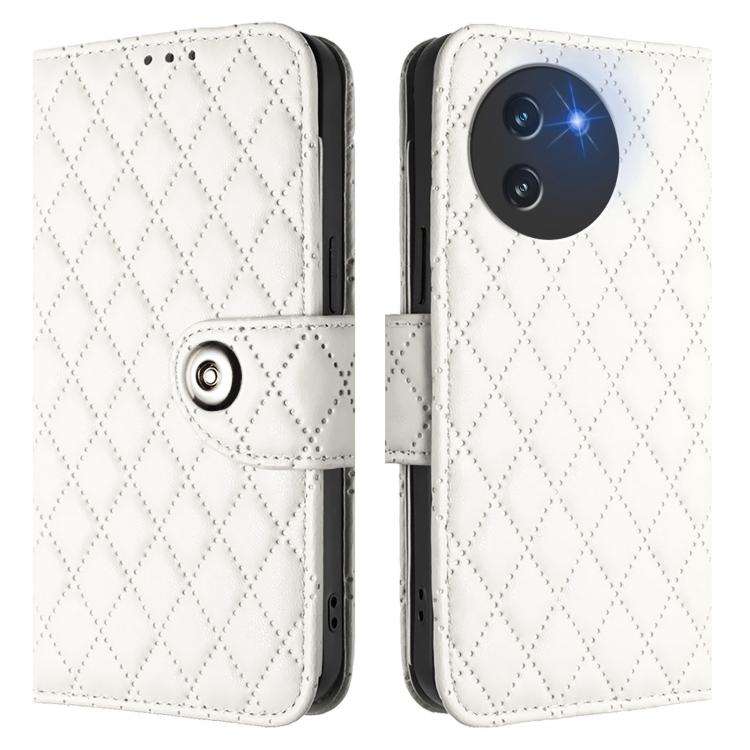 For Doogee Note 59 5G / Note 59 Pro Rhombic Texture Flip Leather Phone Case with Lanyard(White)