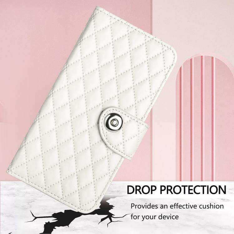 For Doogee Note 59 5G / Note 59 Pro Rhombic Texture Flip Leather Phone Case with Lanyard(White)