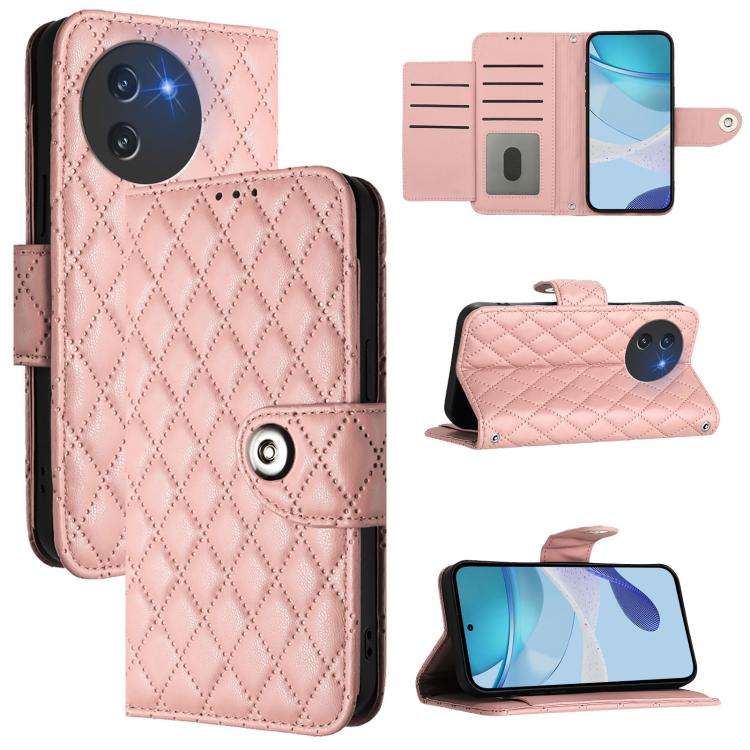 For Doogee Note 59 5G / Note 59 Pro Rhombic Texture Flip Leather Phone Case with Lanyard(Coral Pink)
